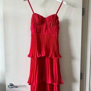 Cascading Crush Red Tiered Bustier Midi Dress